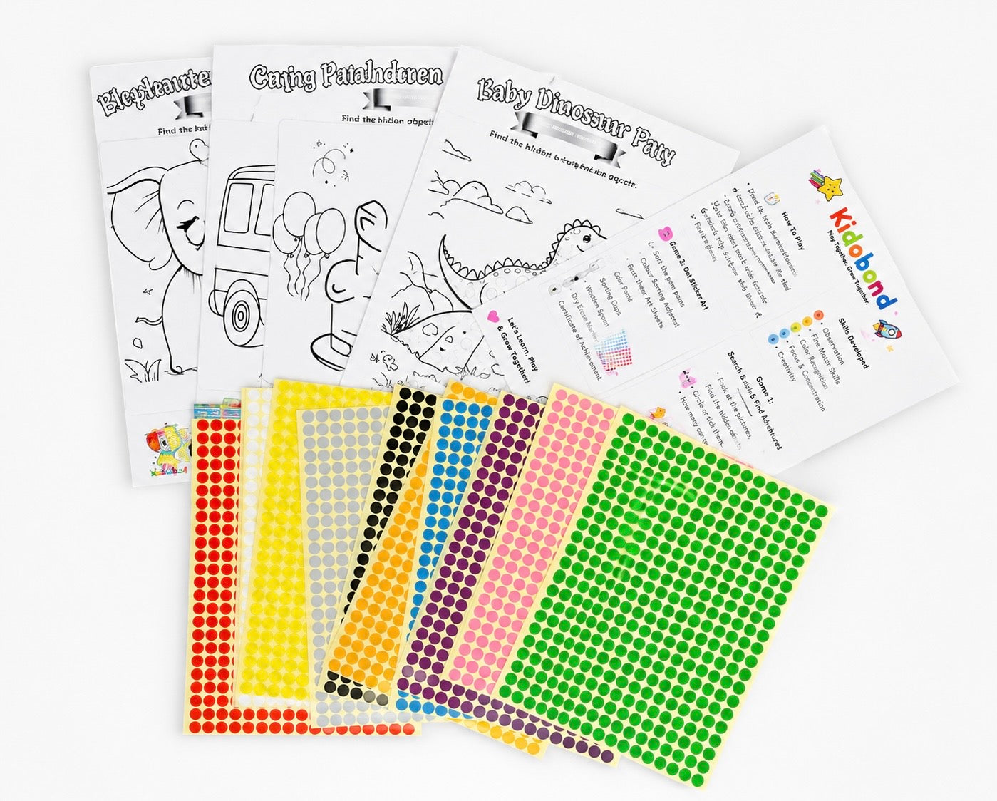 3-in-1 Learning & Activity Box – Sticker Art, Search & Find & Color Sorting (Ages 2-8)