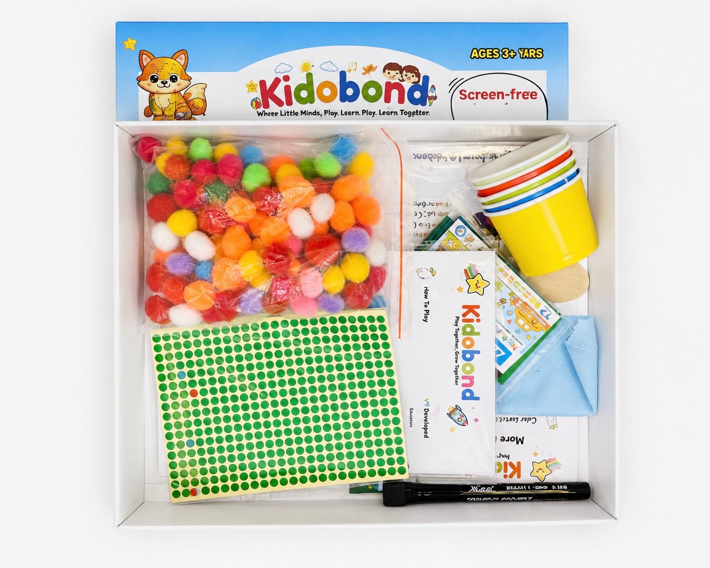 3-in-1 Learning & Activity Box – Sticker Art, Search & Find & Color Sorting (Ages 2-8)