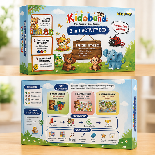 3-in-1 Learning & Activity Box – Sticker Art, Search & Find & Color Sorting (Ages 2-8)