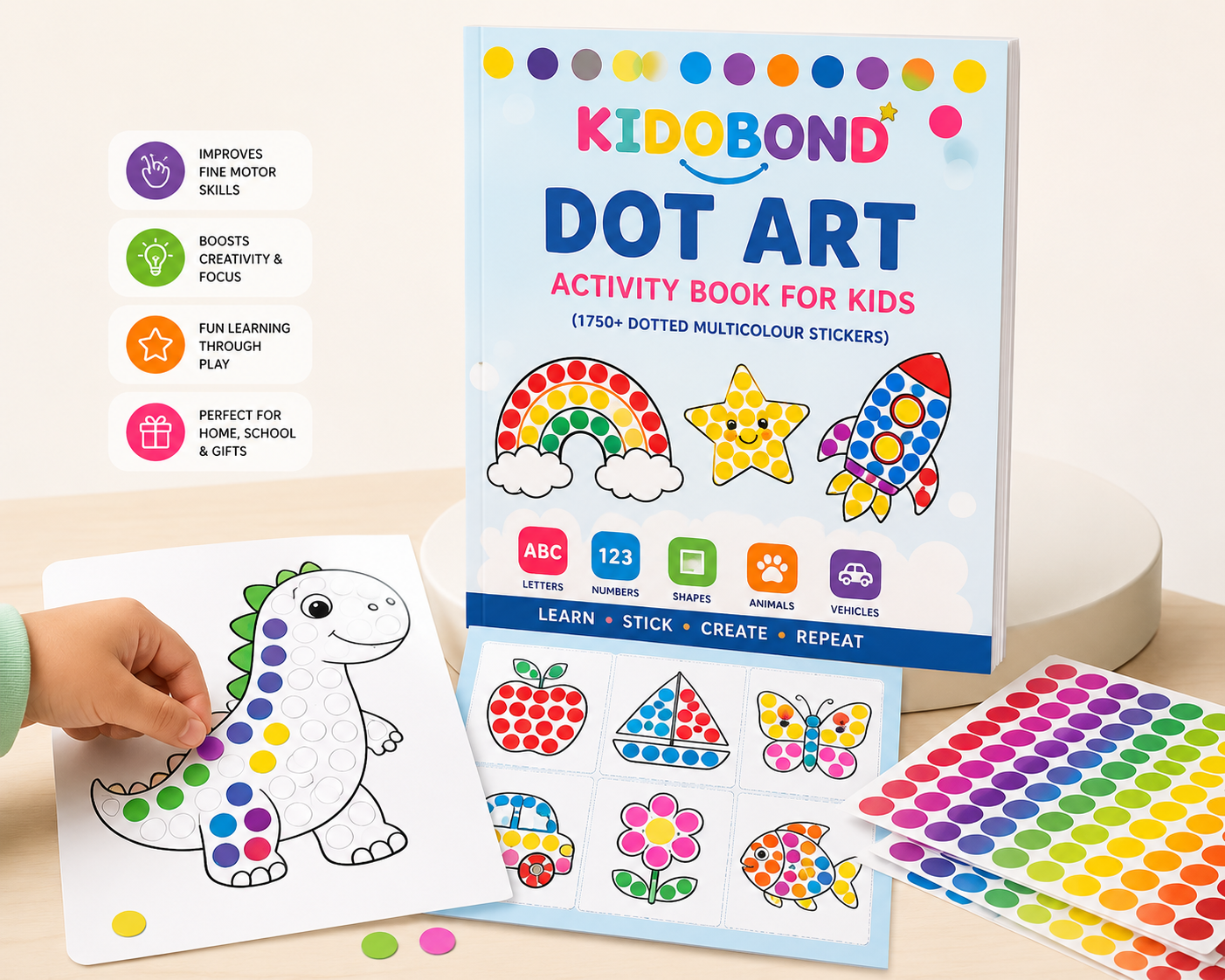 3-in-1 Learning & Activity Box – Sticker Art, Search & Find & Color Sorting (Ages 2-8)