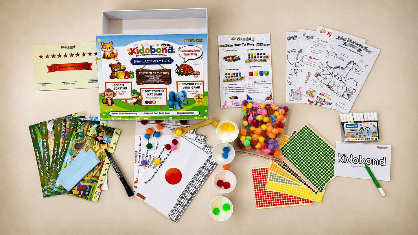 3-in-1 Learning & Activity Box – Sticker Art, Search & Find & Color Sorting (Ages 2-8)